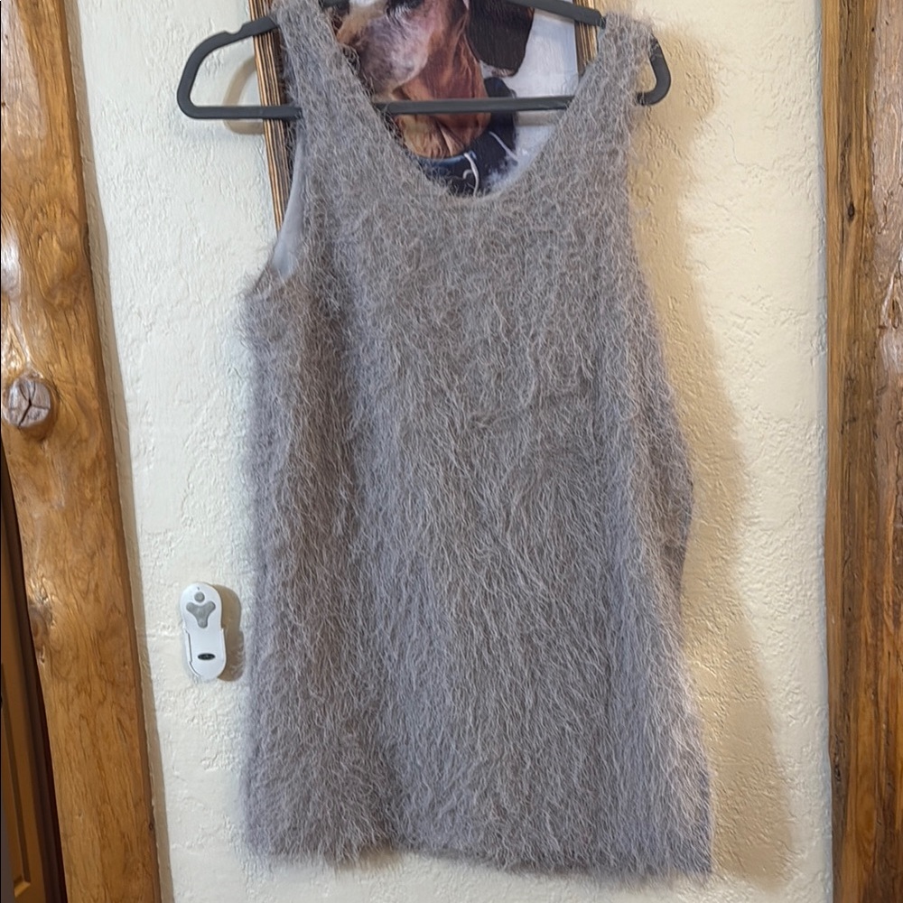 Elegant Gray Sleeveless Fuzzy Tunic